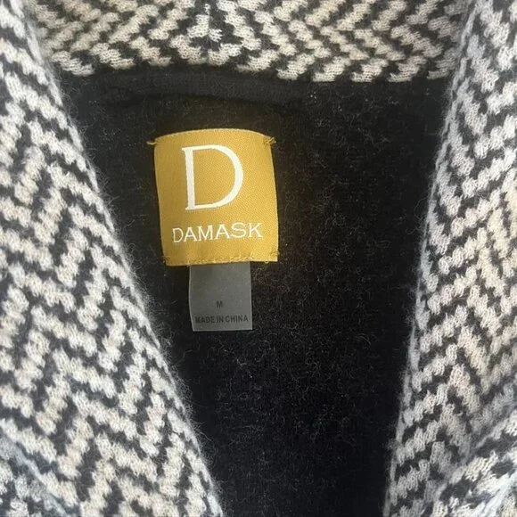Damask Black & Tan Chevron Sweater Coat Jacket Medium